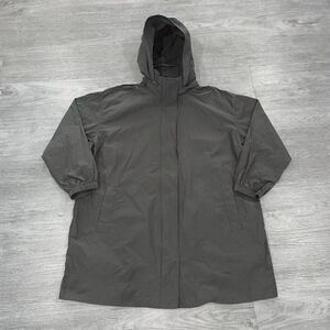 Eileen Fisher Womens XL Light Cotton Nylon Stand Collar Long Coat Packable Hood